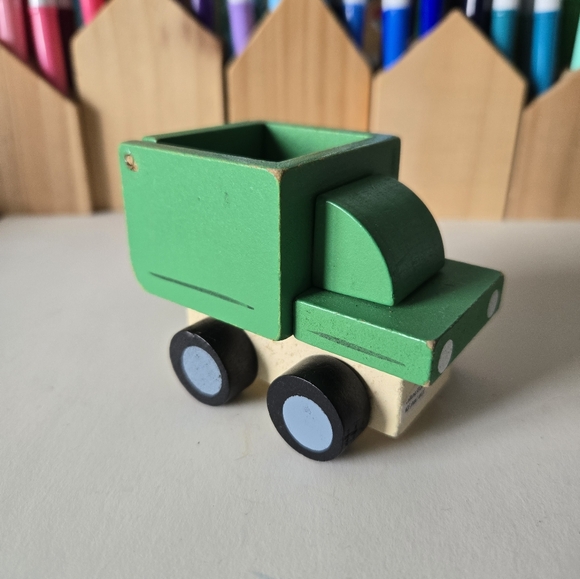 Wooden Devrian Global Industries Recycle Truck Garbage Toy Green Tilts 3in City - Picture 10 of 15